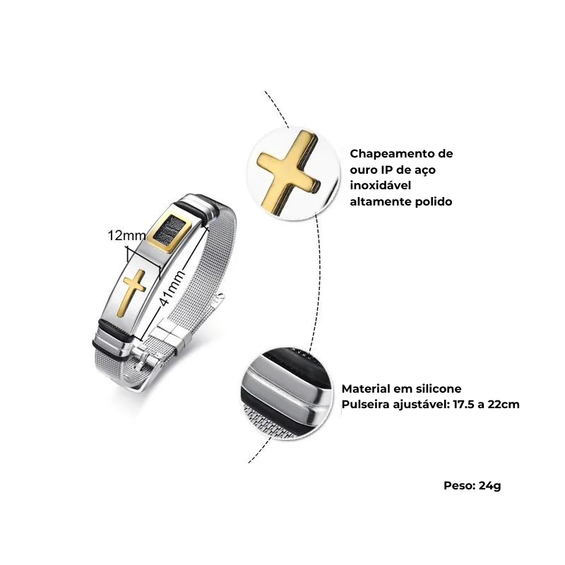 Pulseira da Cruz em aço inoxidável - Ajustável