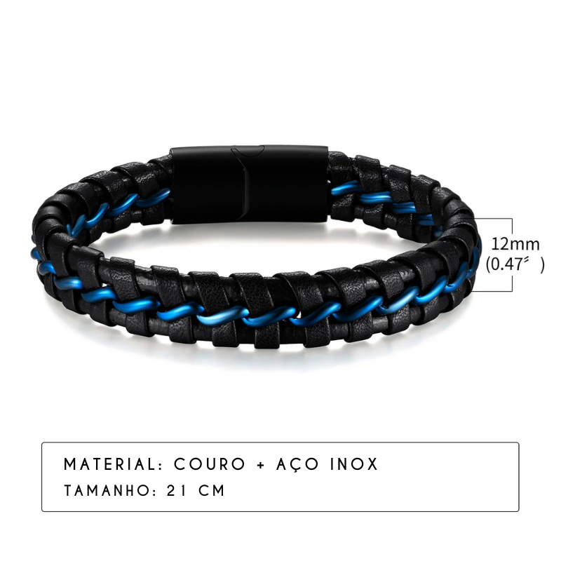 Pulseira Thunder Blue - Couro + Aço Inox