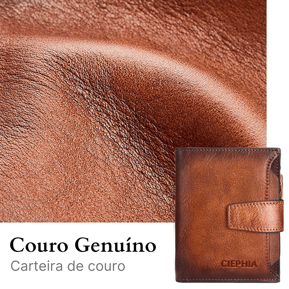 Carteira Masculina de Couro Genuíno - Sistema Antifurto RFID - Nordwear